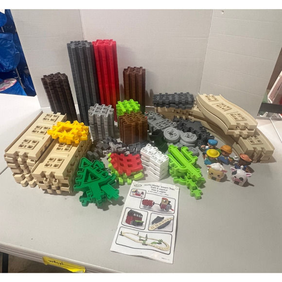 Little Tikes Waffle Blocks Lot 174 pc- Steam Train Farm people animals works!